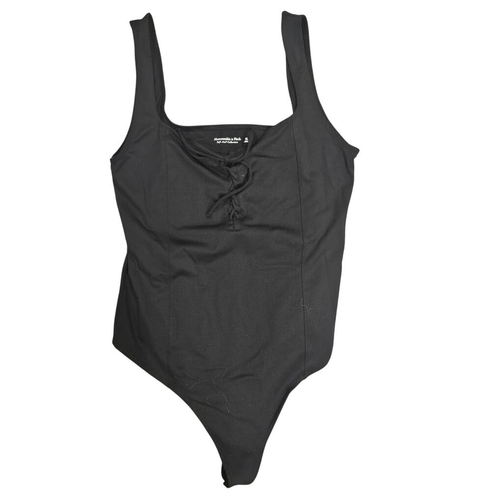 Abercrombie & fitch square neck lace up bust bodysuit Womens xl soft af black